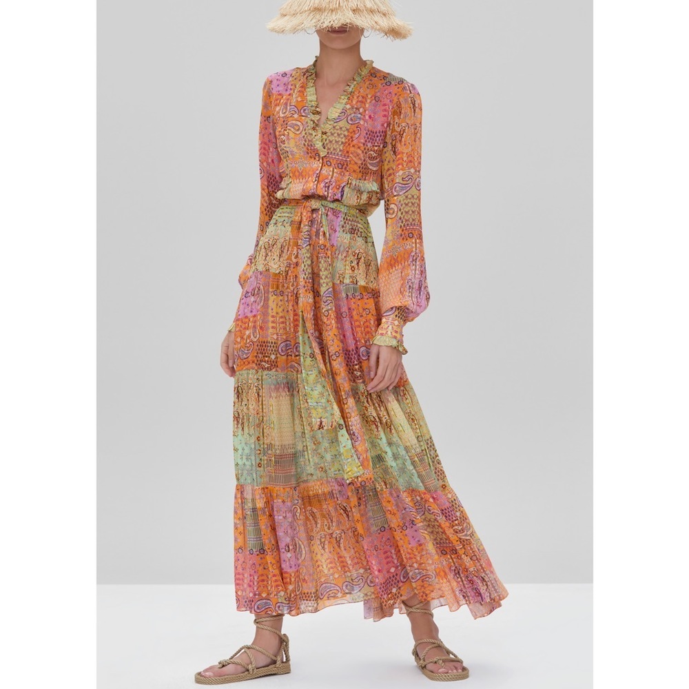 Alexis Orange Pink Green Patchwork Maxi Dress